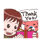 ピンク犬と女の子（個別スタンプ：13）