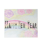 お花の『Happy New Year』(水彩色鉛筆)（個別スタンプ：29）