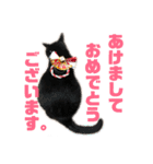 モノクロねこ。正月・冬（個別スタンプ：13）