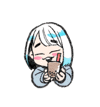 あるふわふわした犬とタピオカ好きの女の子（個別スタンプ：12）