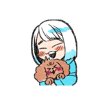 あるふわふわした犬とタピオカ好きの女の子（個別スタンプ：13）