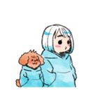あるふわふわした犬とタピオカ好きの女の子（個別スタンプ：14）